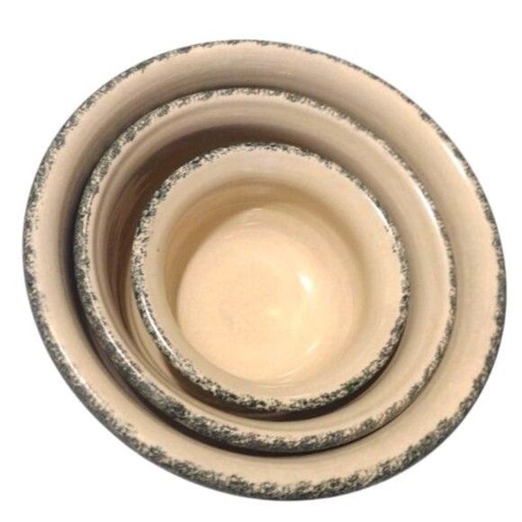 Vintage Casey Pottery Stoneware Mixing Bowls Set of 3 Spongeware Marshall Texas - Picture 13 of 14